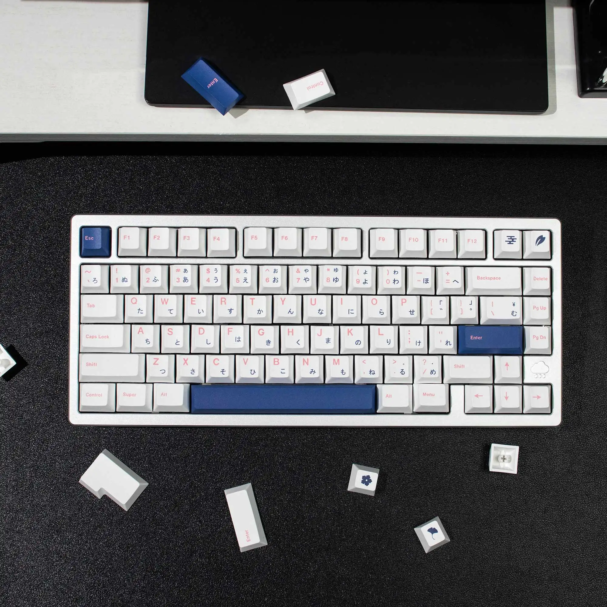 Minimalism White PBT Keycaps English Japanese Dye Sub Cherry profile keycaps BOW For MX Switches Mechanical Keyboard 64/84/96