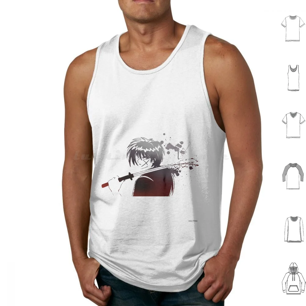 Himura Kenshin Tank Tops Vest Sleeveless Kenshin Wanderer Rurouni Sword Anime Blood Graphic