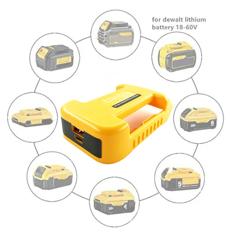 For DeWalt 20V For Milwaukee 18V Lithium Battery For Makita For Einhell Laptop Mobile Phone Fast Charging USB Type C Power Bank