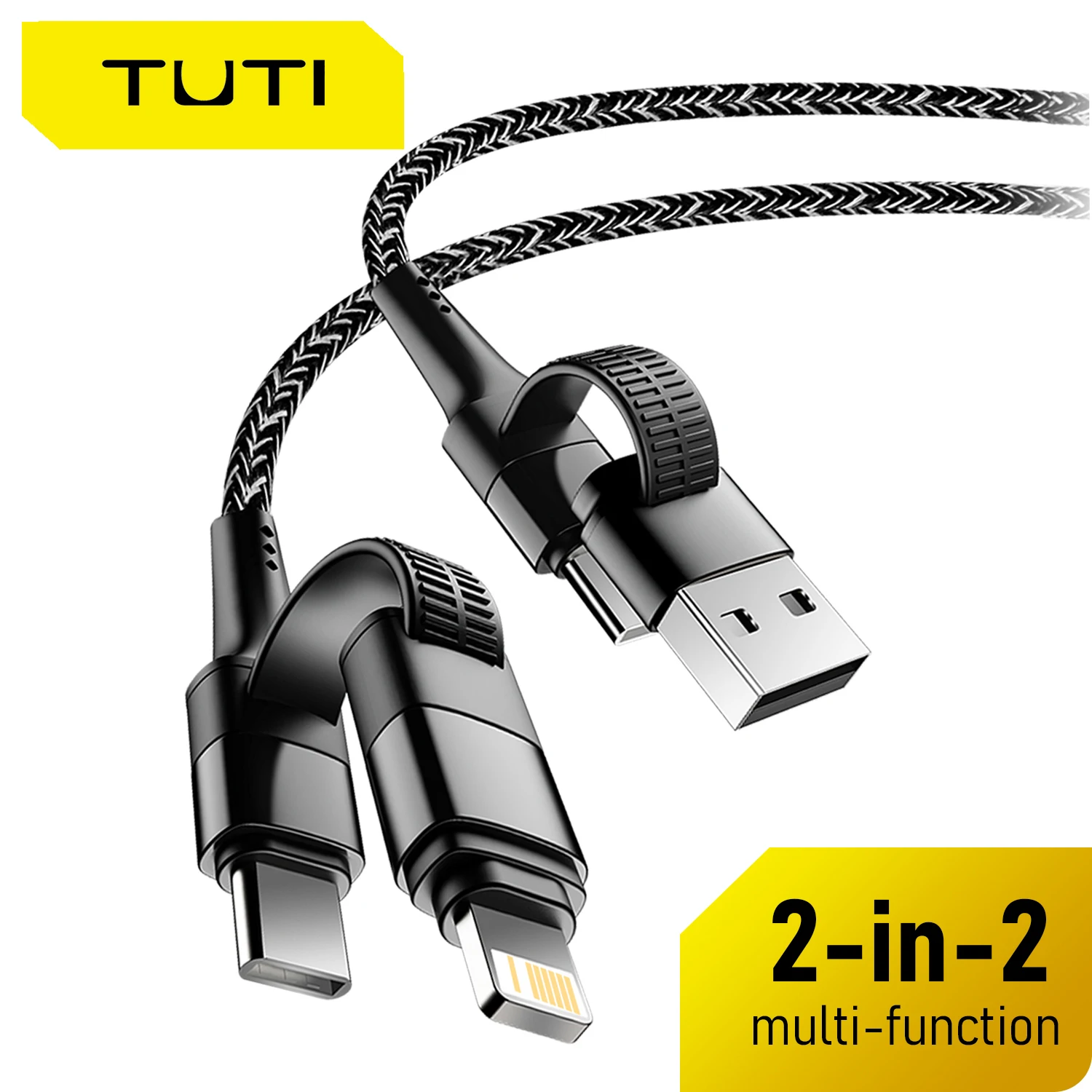 TUTI-Type-C Fast Charging Charger, USB A, Type-C,Lightning PD, 60W Cable for iPhone 15, 14, Samsung, Huawei, Date Cord, 4 in 1