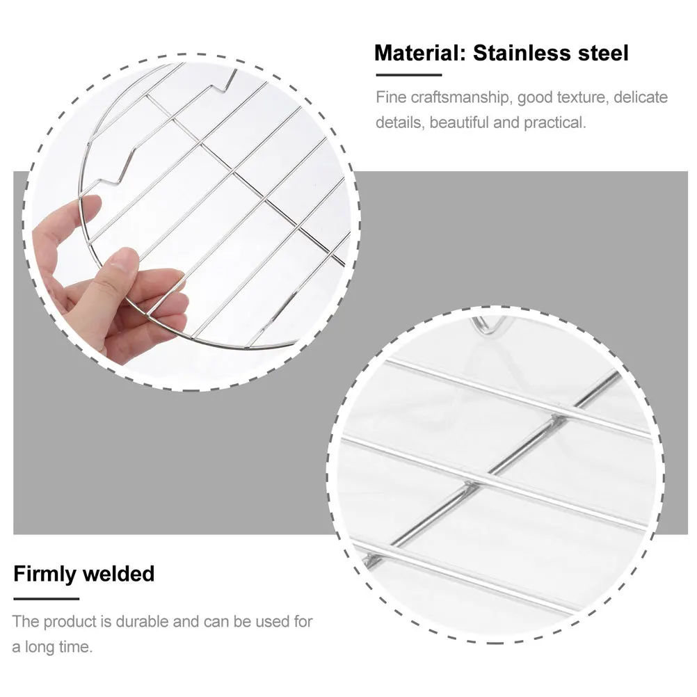 

2Pcs Stainless Steel Barbecue Rib Rack Round Grill Net Practical Outdoor Bbq Stand Sturdy Grill Tool for Fish Meat