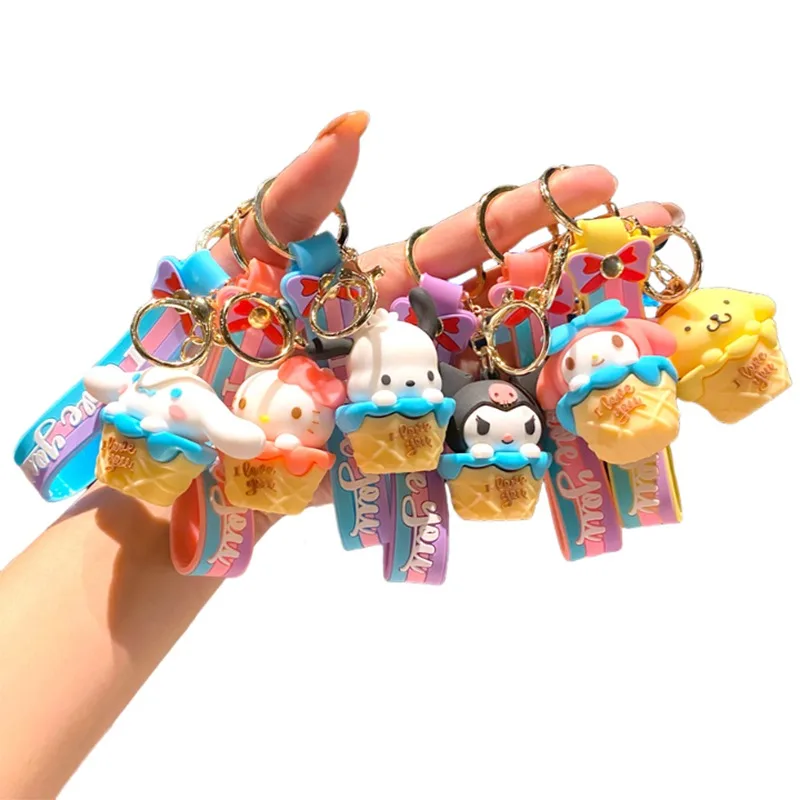 Anime Cartoon Sanrio Hello Kitty Kuromi Melody Pochacco Ice Cream Car Keychain Boys Girls Lovely School Bag Keyring Pendant Gift