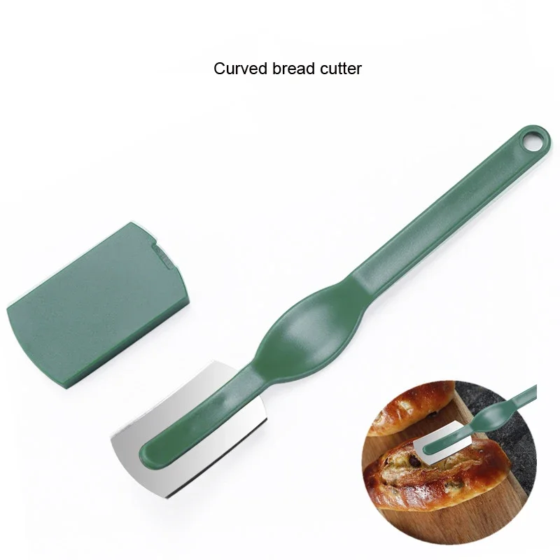 1pc Bread Knife Baguette Cutting French Toast Cutter Curved Bread Cutter with Thin Carbon Steel Blade and ABS Handle