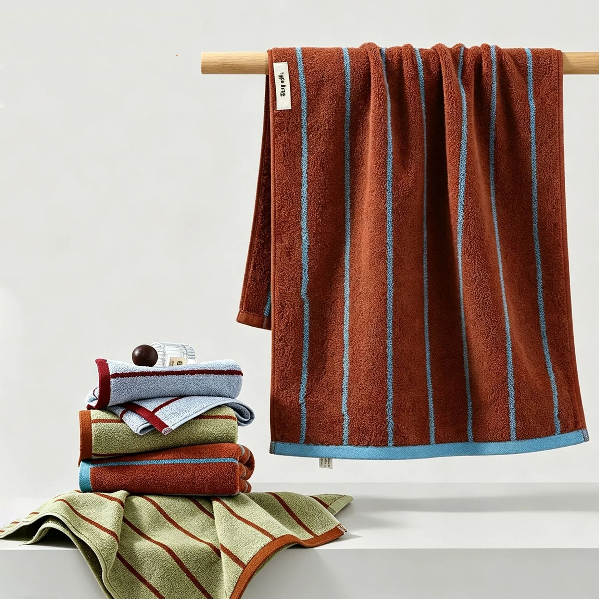 1 Piece of Towel in Random Color, Color-Blocking Striped Towel, Adult Face Wash Towel, Soft and Absorbent Face Towel, Suitable for Various Occasions