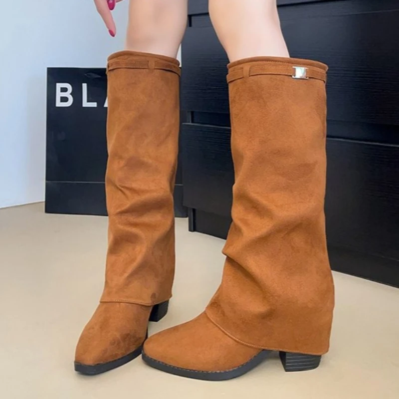 

Knee High Women's High Boots Winter High Heels Shoes Chunky Fashion Woman's Boots 2025 Designer Suede Pumps Chelsea Botas Mujer