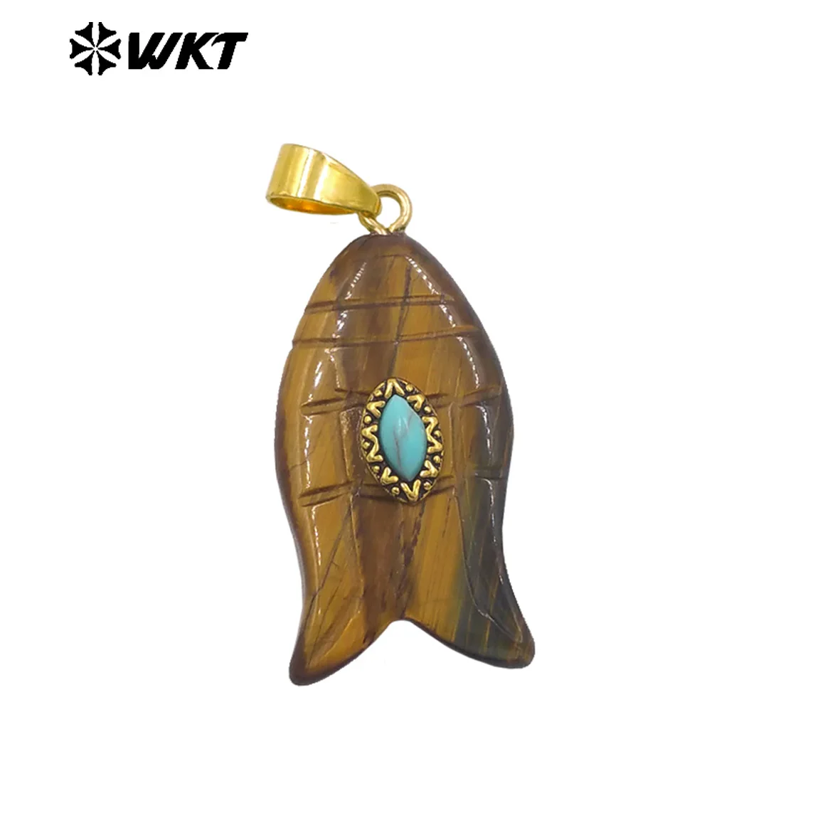 

WT-P2012 Wonderful Gold Plated Fish Shape Multi Colors Natural Gemstones Set In Small Stone Pendants For Unique Jewelry Making