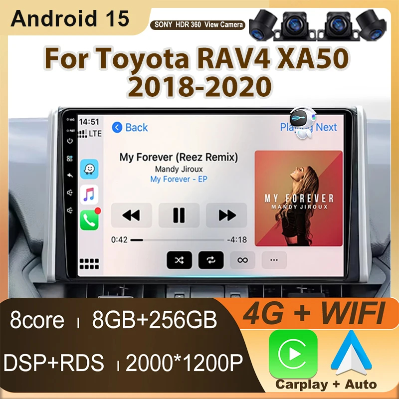 

Car Radio For Toyota RAV4 XA50 2018 2019 2020 Carplay Android 15 Auto Player Stereo Multimedia Video Player GPS Navigation 2Din