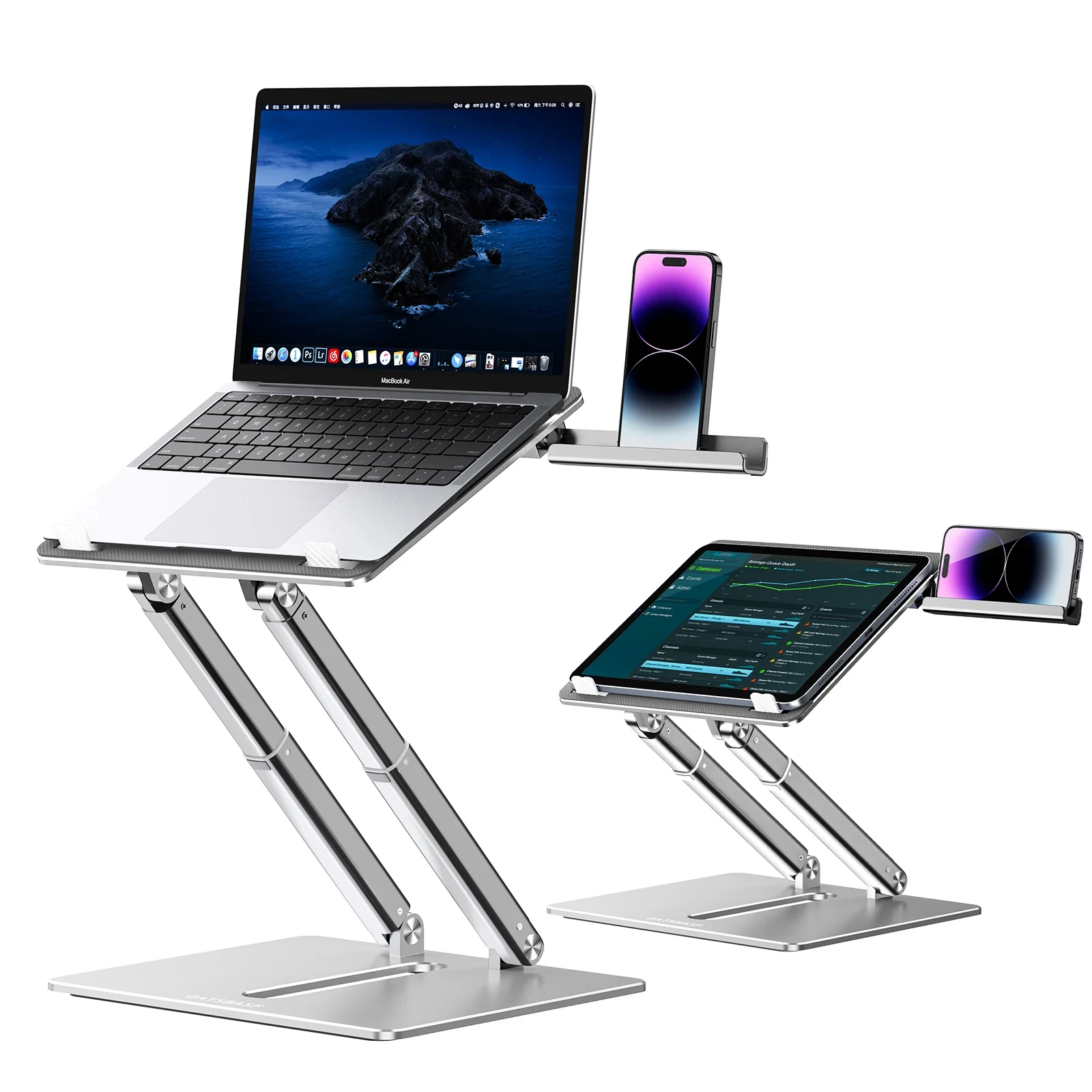 Aluminium alloy laptop cooling stand height adjustable telescopic storage same screen mobile phone support bracket