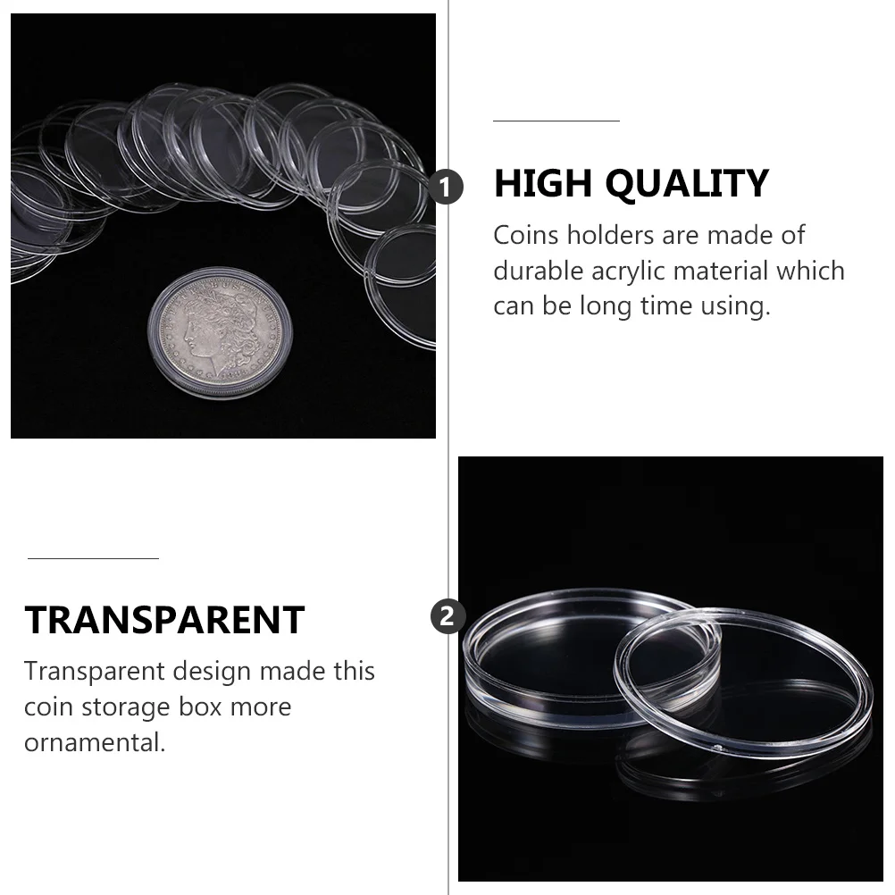50Pcs Clear Acrylic Coin Storage Box Transparent Round Case for Collectors Easy to Use and Convenient to Store