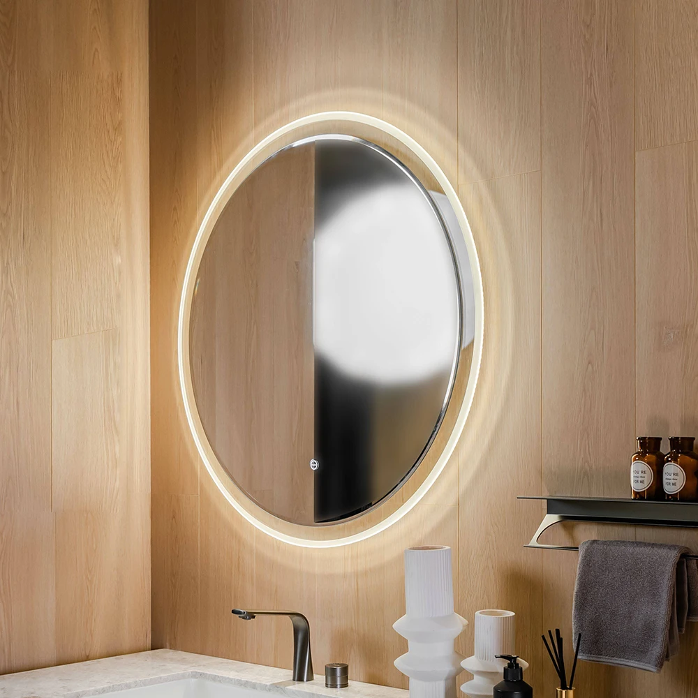 

Round Bath Glass Mirrors for Hotel Wall Mounted Touch Switch Illuminated With LED Light Bathroom Mirror Smart Anti-fog