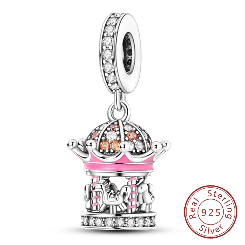 Charm-Anhänger aus 925er-Sterlingsilber, rosa, passend für Original-Charm-Armbänder, Halsketten, Perlen, DIY-Schmuckzubehör
