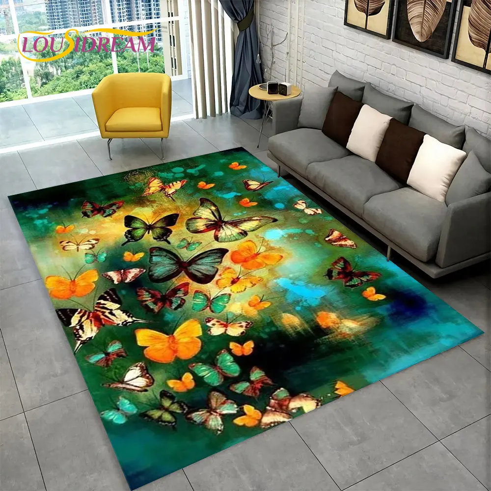 

Pretty Dream Butterfly Flower Area Rug Large,Carpet Rug for Home Living Room Bedroom Sofa Doormat Decor,Kids Non-slip Floor Mats