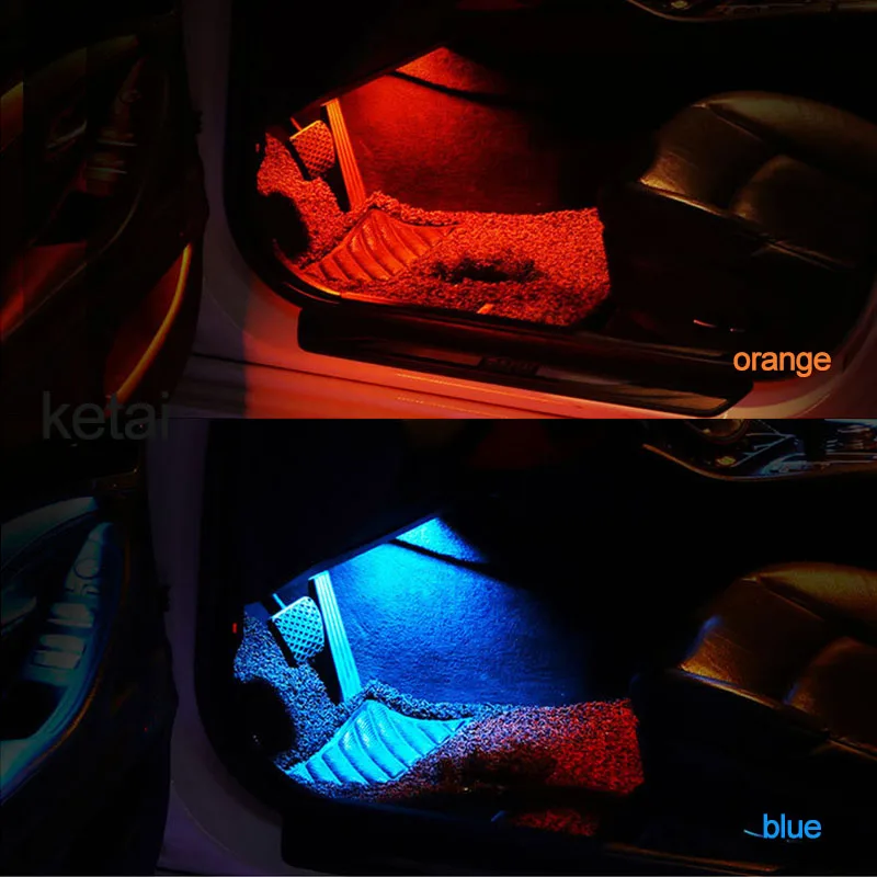 Duas cores azul e laranja footwell led iluminação ambiente para bmw 3 4 5 séries f20 f21 f22 f30 f34 f35 lâmpada atmosfera interior