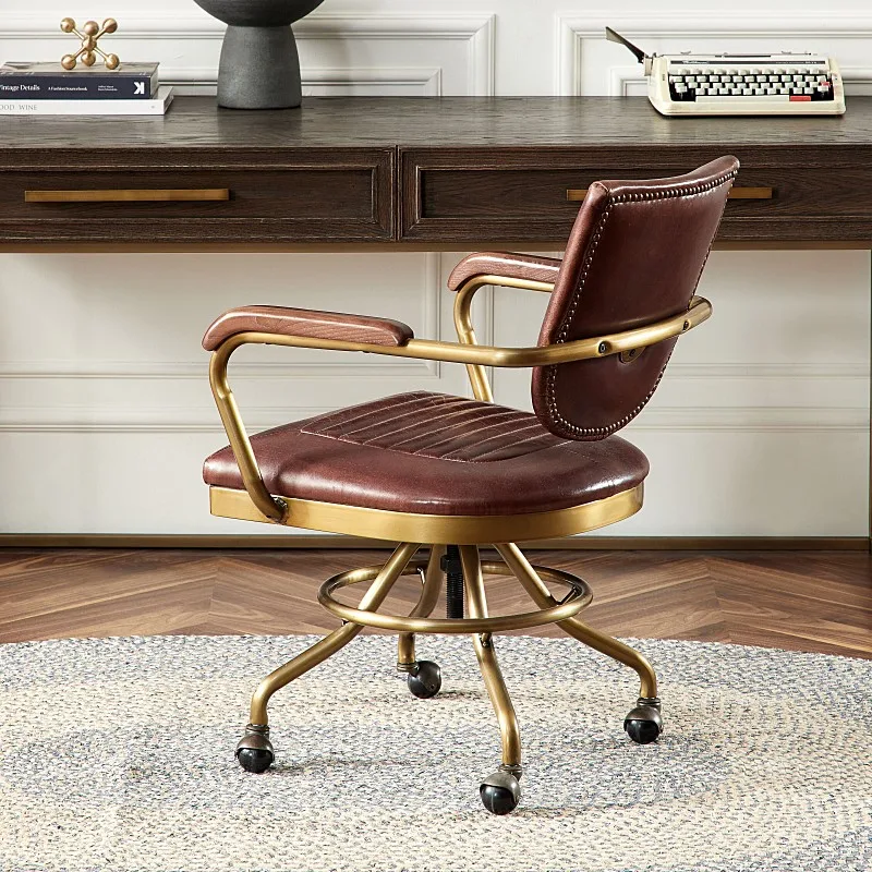 Retro leather office backrest boss  study book desk and  home comfortable lifting swivel chair bedroom computer