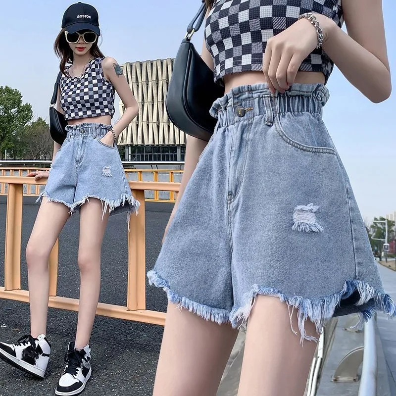 

Ripped Denim Shorts Women's Summer Thin Style High Waisted A-line Wide Legs Baggy Slim Oversized Jean Pants Latest Trend Trouser