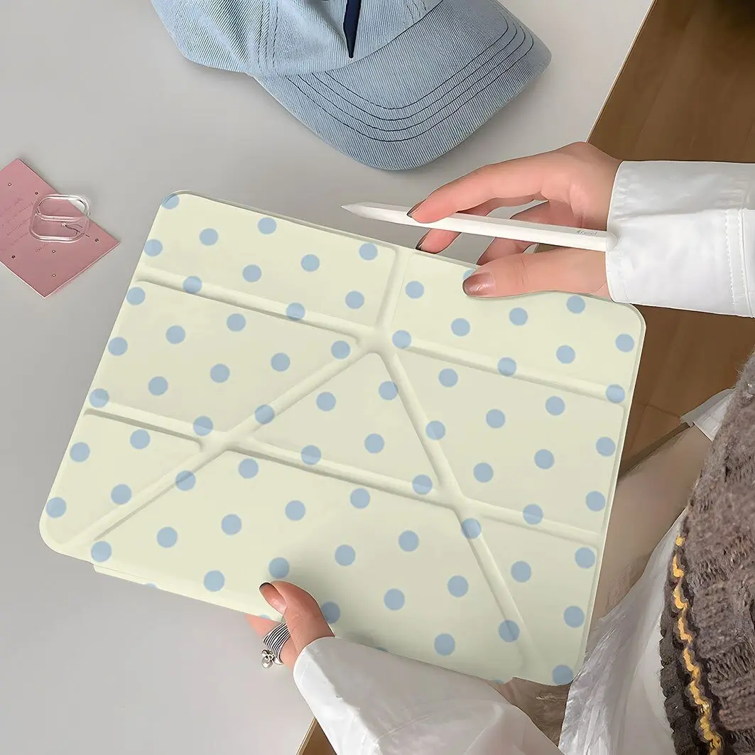 Korean Ins Blue Yellow Dots Y2K Tablet Case For iPad Pro 13in 11th M5 M4 12.9in A16 7/8/9/10th Air4/5/6/7 11in M2 M3 Mini Cover