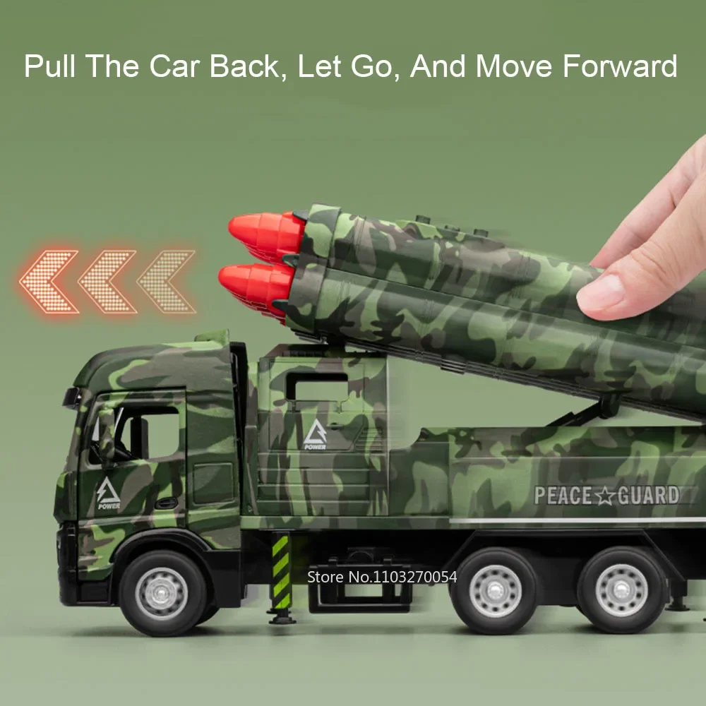 1:32 インターコンチネンタルミサイル車両合金モデルおもちゃダイキャストカー、サウンドライト付きプルバックミニチュアカー、子供向けフェスティバルギフト