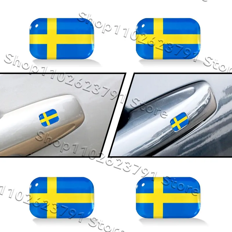 4pcs Creative 3D Epoxy Silicone Sweden Flag Emblem Car Door Handle Decorative Sticker For Volvo XC40 XC60 XC90 V60 V40 S90 S60