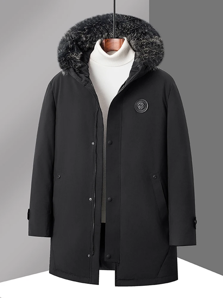 

Men's Winter Casual Faion Classic Hooded down Jaet Windproof Warm Cold Resistant Fur Collar 90% White Du down