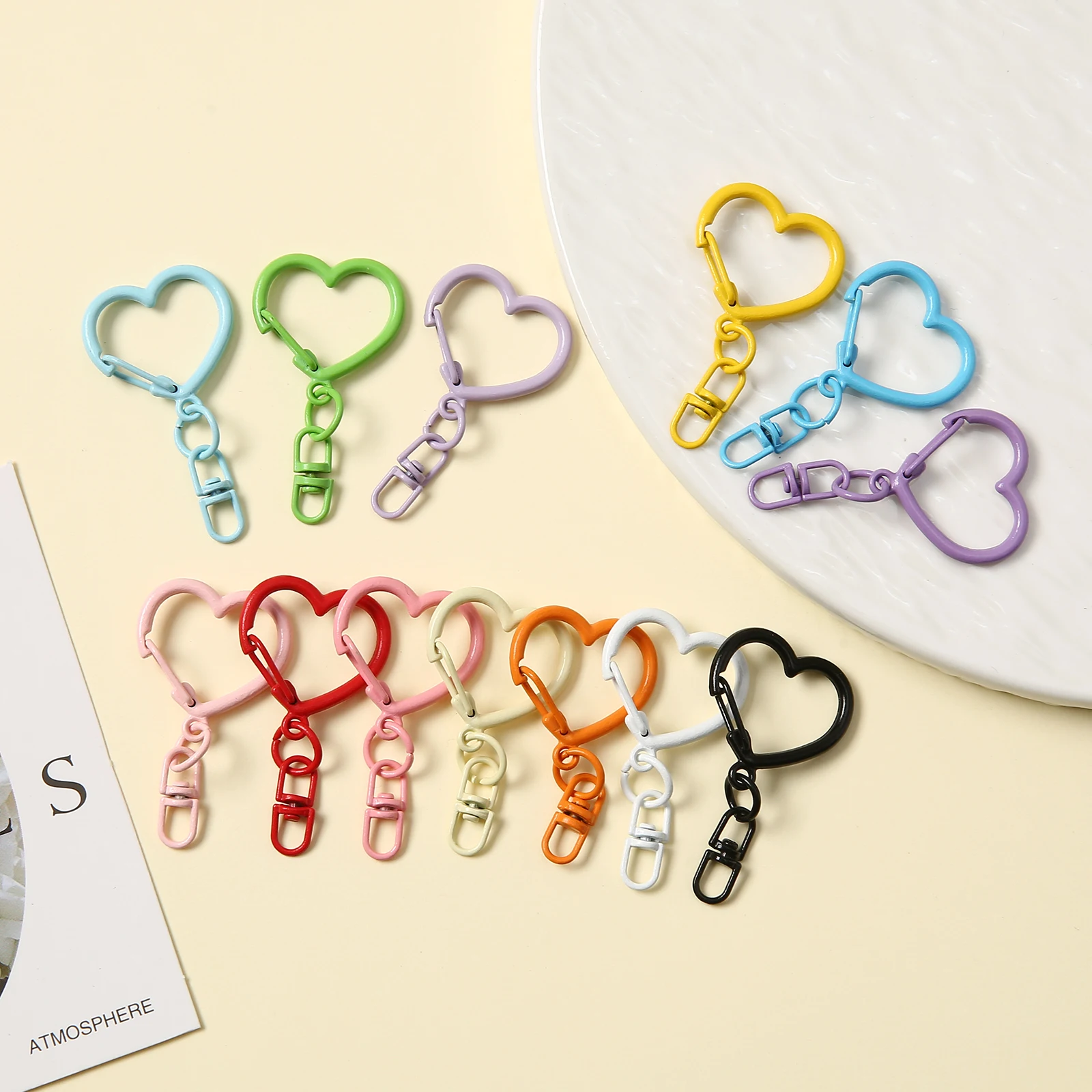 Candy Color Heart Shape Spring Snap Hook with Extension Chain Kawaii Love Heart Key Clasp for Backpack Purse Charms Doll Pendant