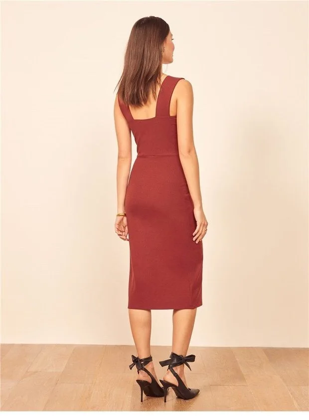 Gonna francese lavorata a maglia con collo generoso, abito spaccato sottile elastico in vita sottile con tracolla larga retrò