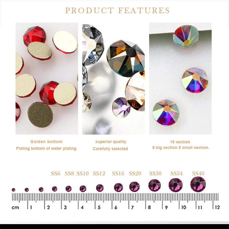 QIAO 2088 Jet Hematite 8 Big 8 Small Crystal Glass Rhinestone Non-Hotfix & Hot fix Flatback Rhinestones For Clothes Nail DIY