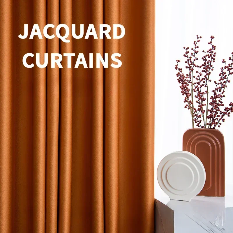 

DZQ Solid Color Blackout Curtains For Living Dining Room Bedroom Modern Jacquard Window Curtains Customizable Drapes