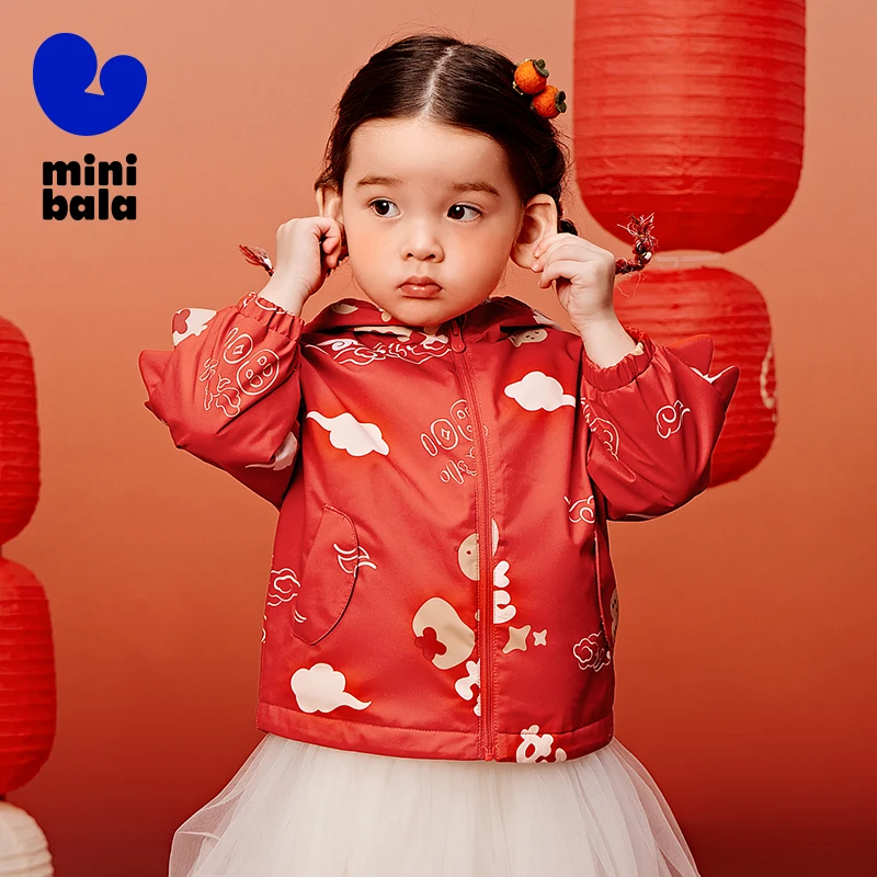 Mini Bala Fleece-Lined Outerwear Children Boys and Girls New in Winter Baby Warm Three-Proof Outerwear for New Year\'s Greeting