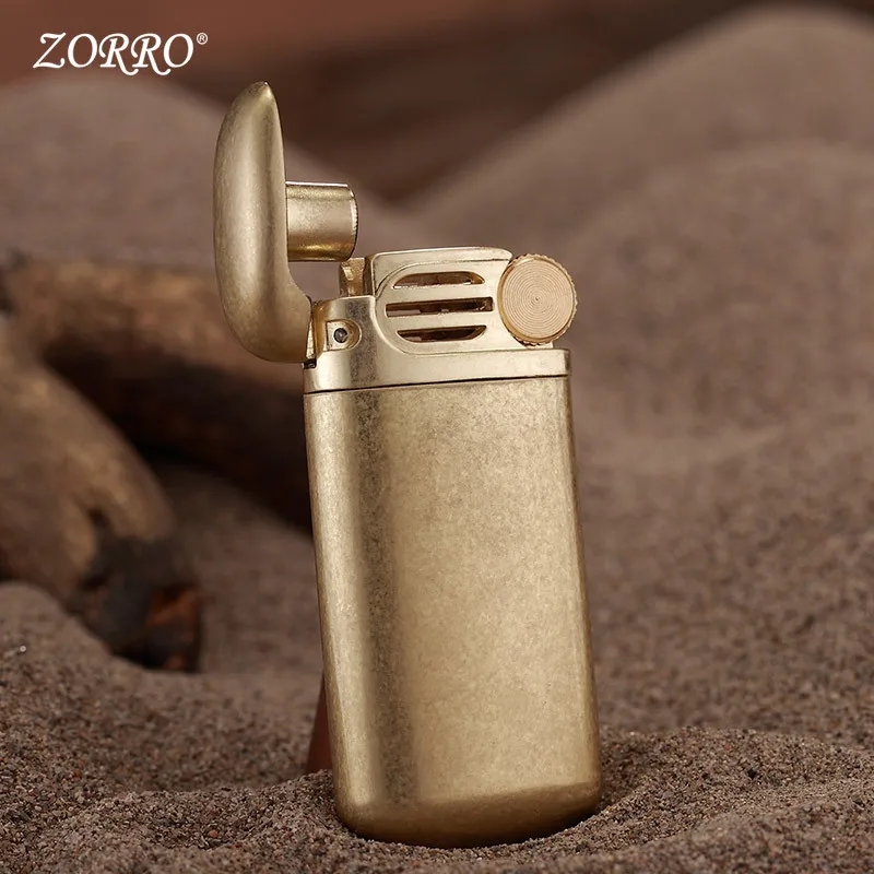 Zorro-Brass Kerosene Lighter, Retro Vintage Mini Portable Gasoline Flint Grinding Wheel, Windproof Men\'s Smoking Gift, Original