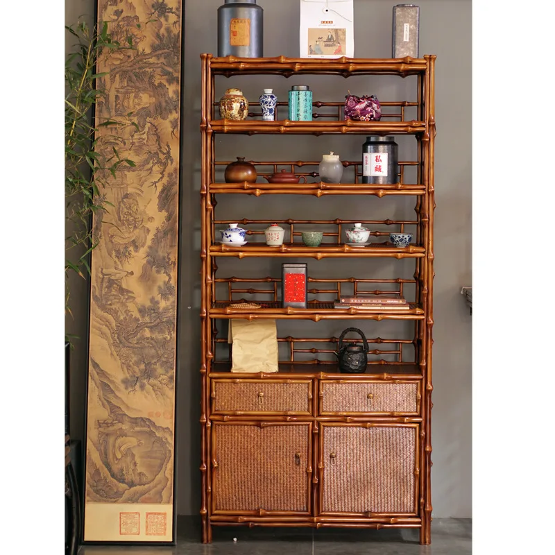 Bookshelf multi-layer bamboo, floor-to-ceiling bamboo furniture large bookcase