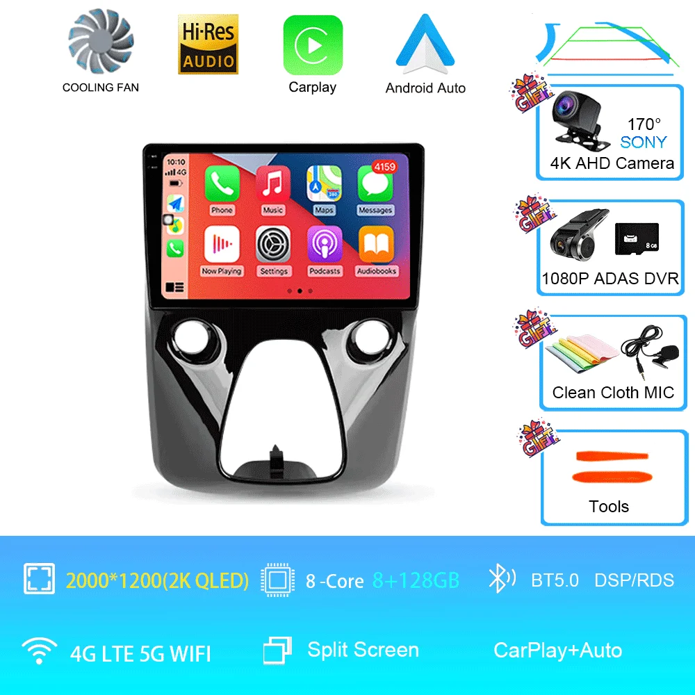 Android 16 autoradio multimediaspeler navigatie stereo GPS 2din 2 din DSP voor Peugeot 108 en Toyota Aygo B40 2014-2021