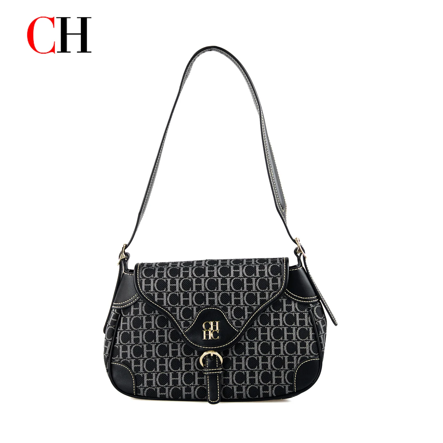 CH Women Vintage Letter Print Shoulder Bag Retro Saddle Crossbody Handbag PU Leather Fashion Ladies Messenger Purse Luxury Bag