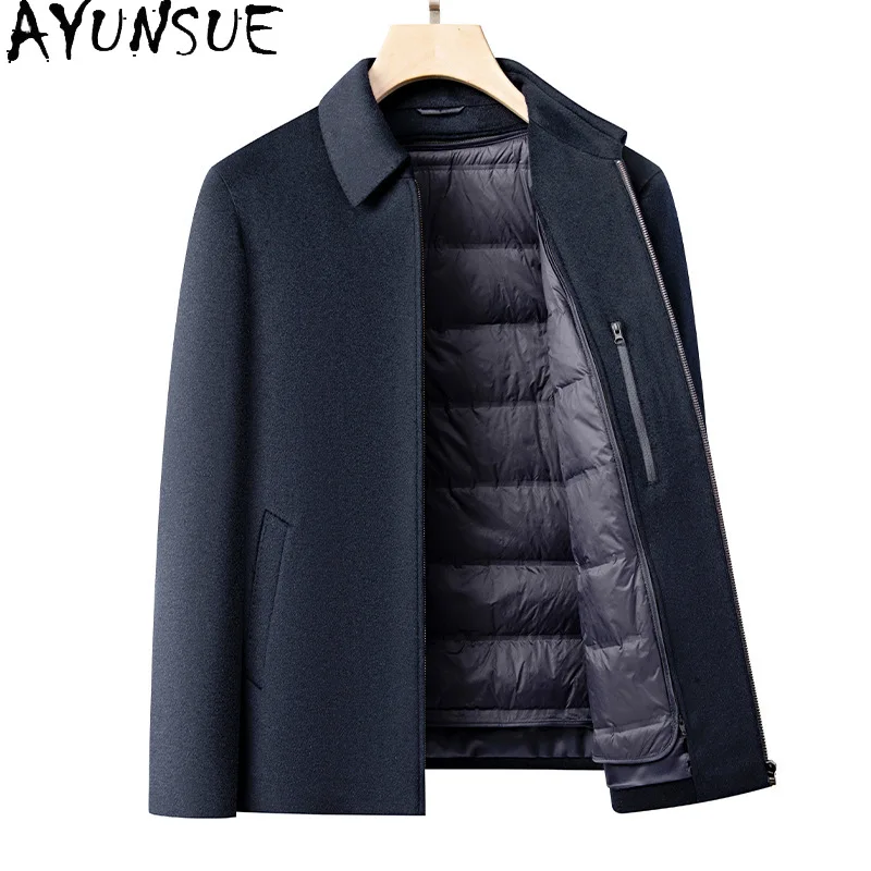 

AYUNSUE 2026 Autumn Winter Men High-end 17% Cashmere Coat 83% Wool Coats for Man Detachable Down Liner Woolen Jacket Outerwear
