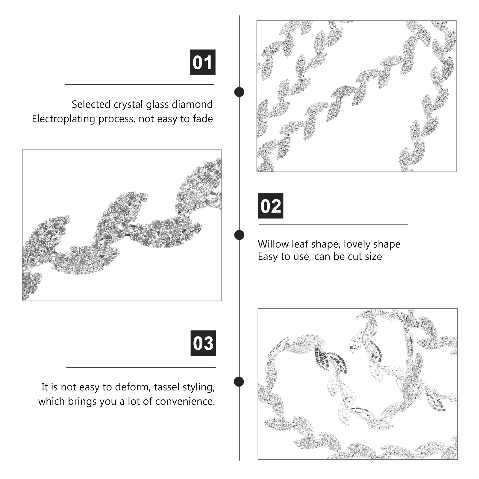 

Leaf Shape Rhinestone Chain Sparkly Clothing Accessory Diy Wedding Dress Trim Crystal Claw Tassel For Sewing Craft