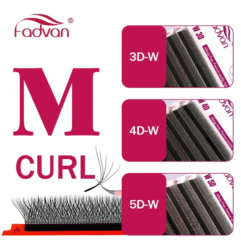FADVAN M/L/L +/C/D حليقة ثلاثية الأبعاد/4D/5D W شكل رمش ملحقات مقاوم للماء الشباك رموش تكثيف طبيعية لينة سوداء الرموش الصناعية