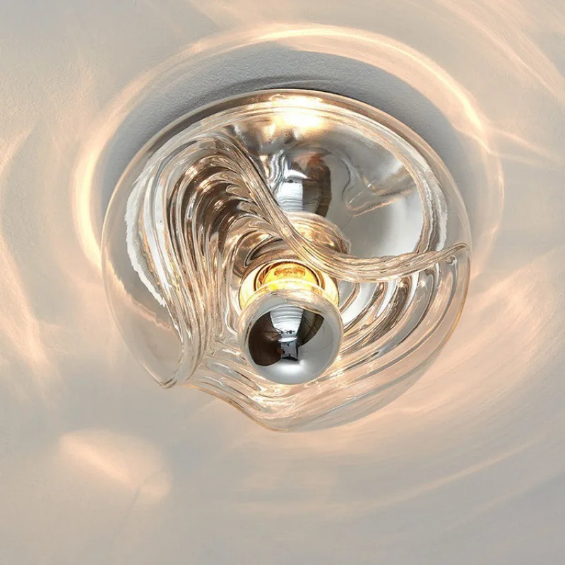 

Designer Wave Patterned Glass Ceiling Lights Hallway Entrance Restaurant Balcony Bay Window LED Small Hanging Chandelier Fixture