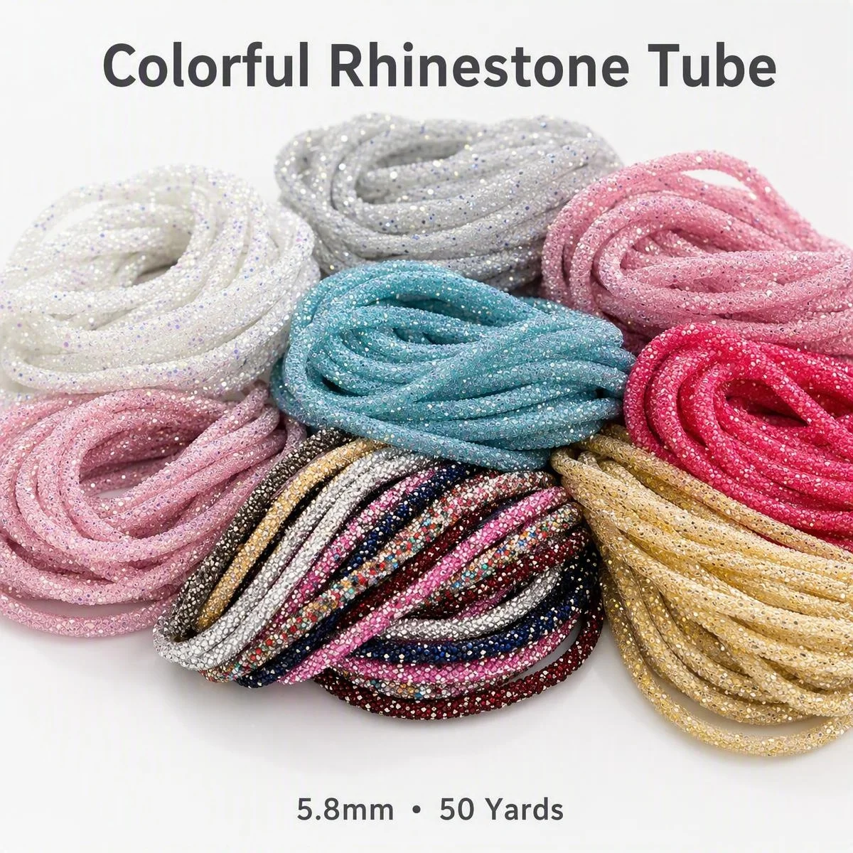 5.8mm Rhinestone Cord 50 Yards Crystal Sparkle Rope Trim DIY Sewing Shoe Headband Hair Accessories Craft Decoration