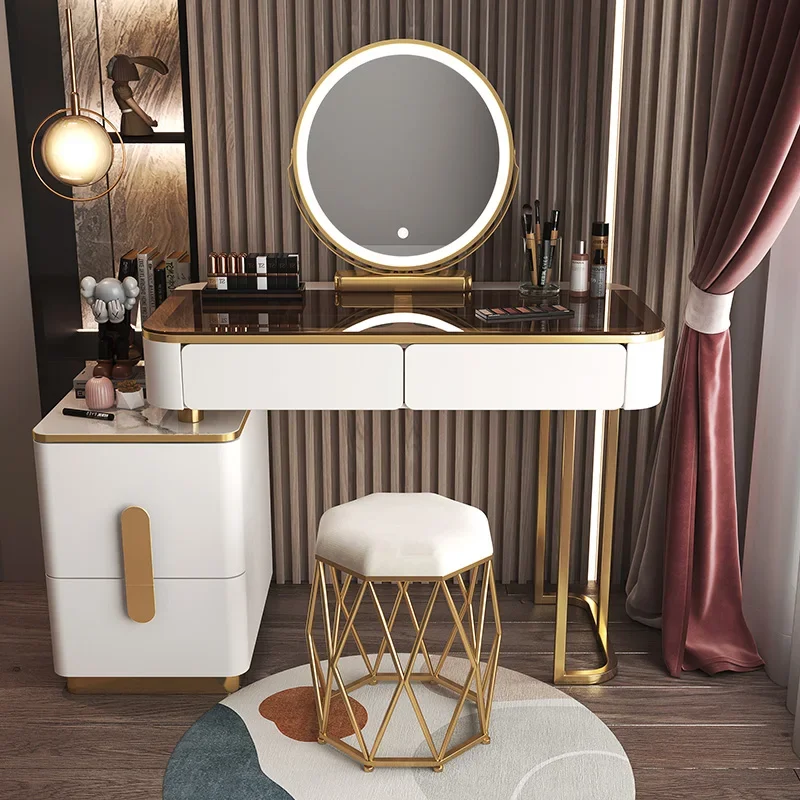 Glass Luxury Dressing Table Makeup Vanity Storage Mirror Dressing Table Nightstand Armarios Para Sala De Estar Bedroom Furniture