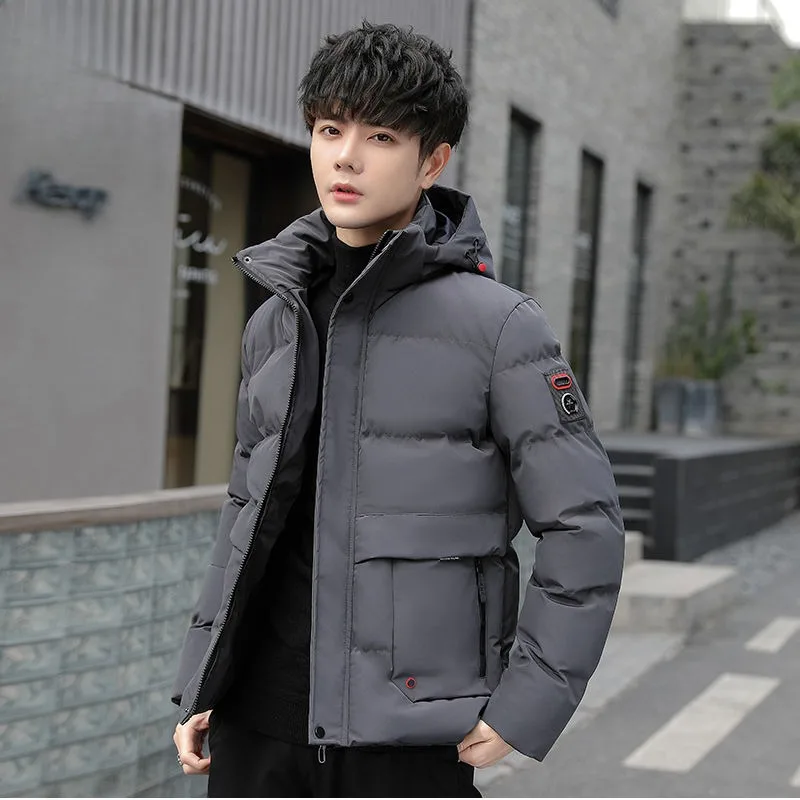 Winter Men Down Cotton-Padded Coat Male Handsome Hooded Thicken Cold-Resistant Warm Outwear Casual Large Size Pure Color Outcoat