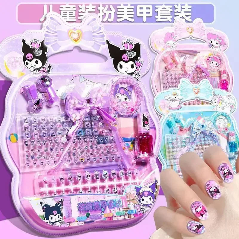 sanrio kuromi children creative set nails cartoon girl cute princess diy tasteless personality nail art patch kids toys kawaii