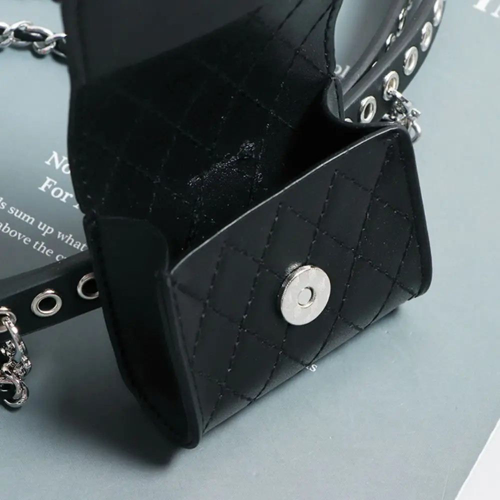 Portable Korean Style Women Waist Bag PU Silver Belt Waist Bag Chain Decorative Small Bag Women Belt Bag Women