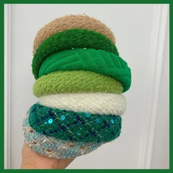 Green-style French small fragrant wind coarse woolen wide headband sponge headband retro Korean version of   hair accessories