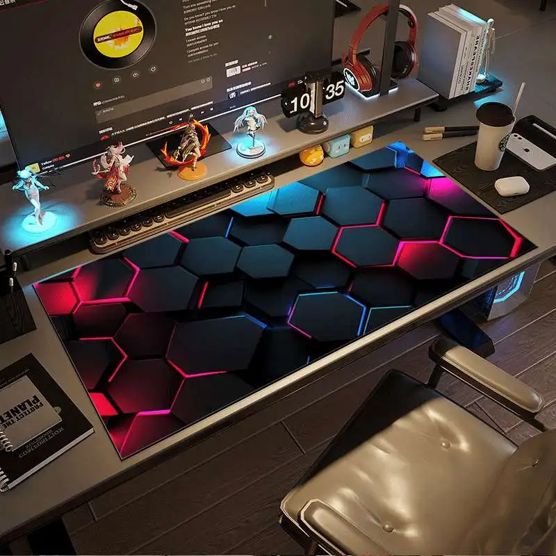 CIFBUY Large Gaming Mouse Pad Neon Hexagon Grid PC Keyboard Desk Mat Washable Non-Slip Rubber Base Home Office Laptop Decor