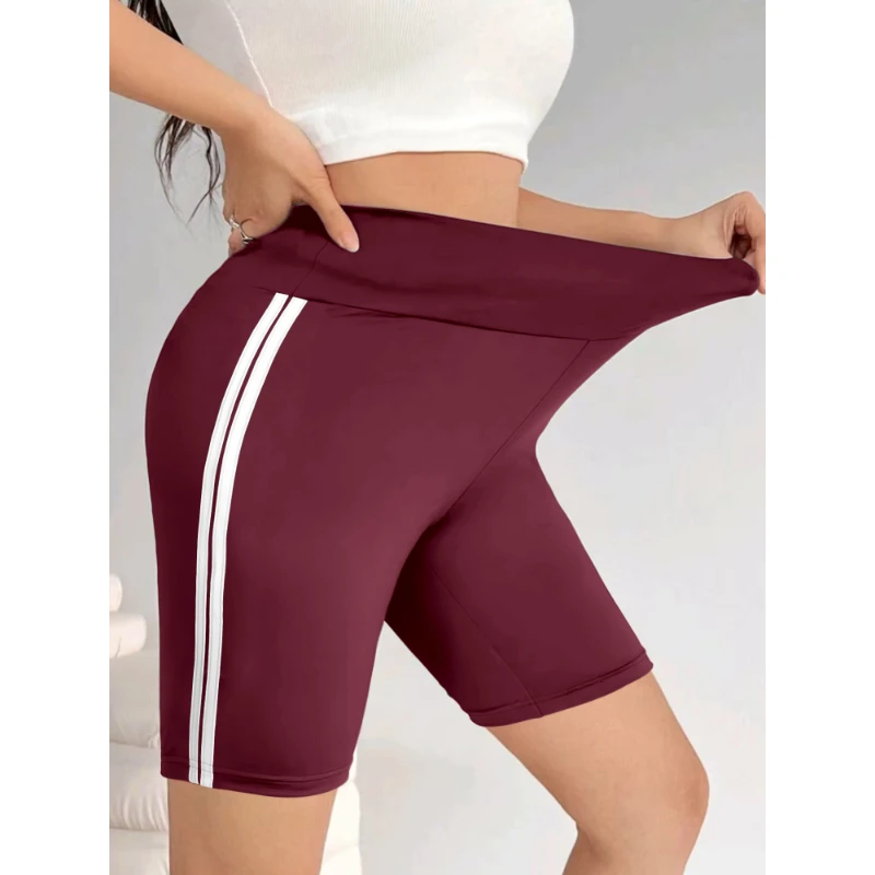 Female Shorts Daily Sports Fitness Solid Colour Shorts Patchwork Side Stripe Design Casual Knit Women's Five Shorts