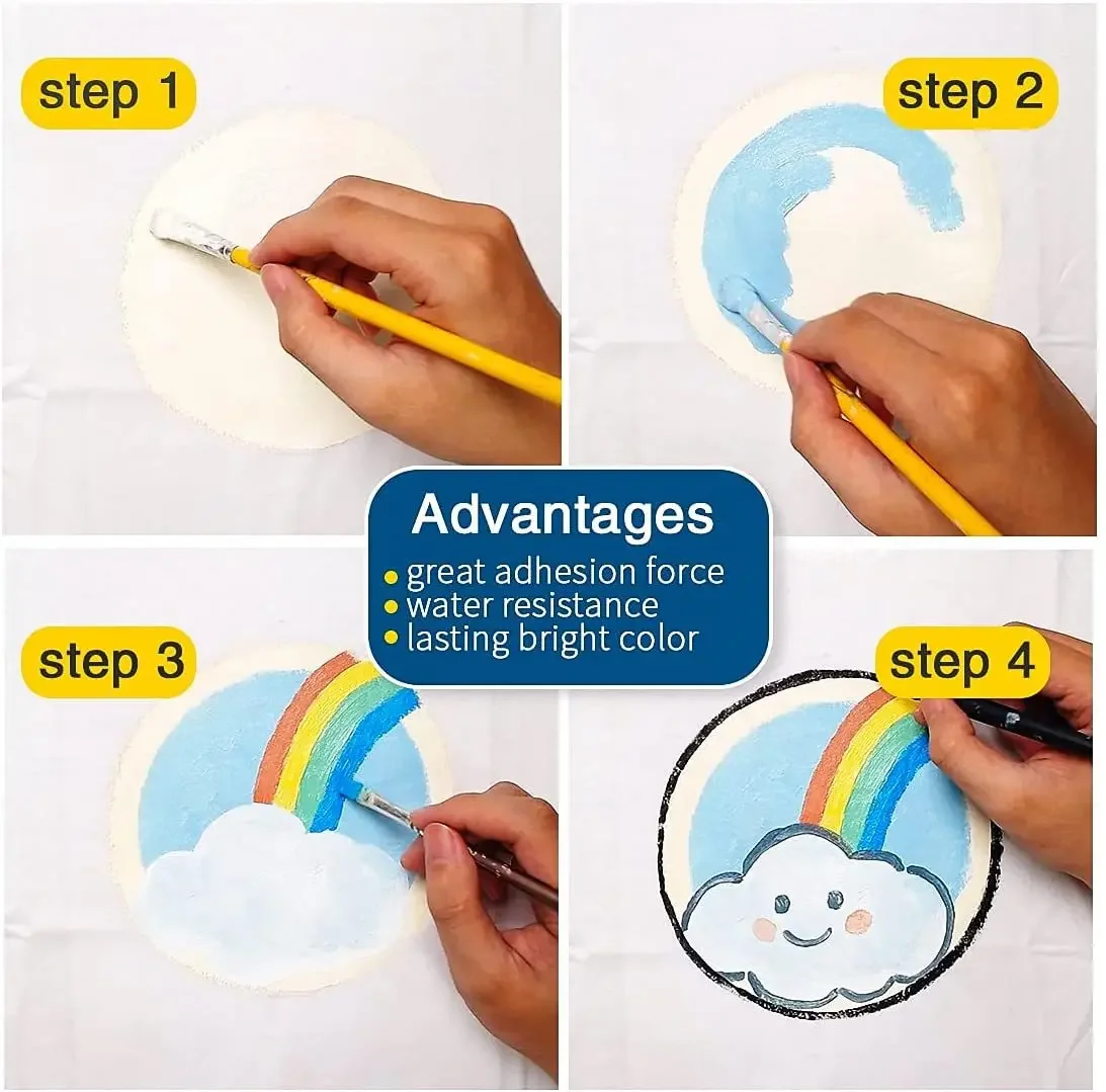 Tintura de tecido para arte têxtil, tintas acrílicas, pigmentos na roupa, inclui 3 pincéis e 1 paleta, 12 cores e 24 cores