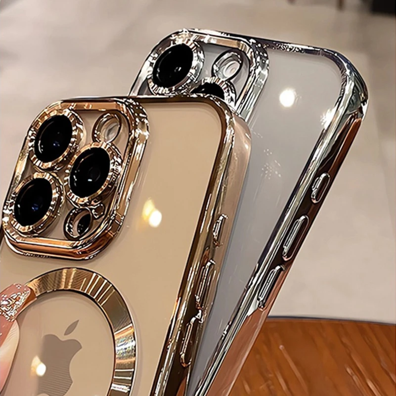 حافظة Magsafe للشحن اللاسلكي الناعم بالكهرباء لهاتف آيفون 16 11 12 13 14 15 Pro Max 16 Plus غطاء فاخر من السيليكون الشفاف من البولي يوريثان الحراري