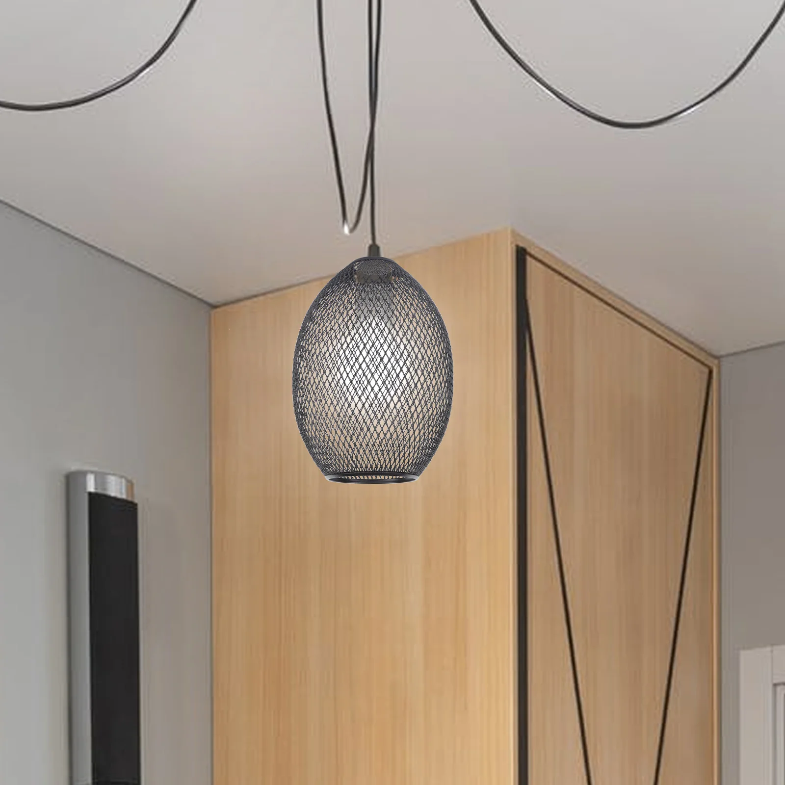 

Lamp Shade Chandelier Hanging Lamp Cover Decorative Iron Wire Mesh Drum Light Shades Black Pendant Lighting Accessories