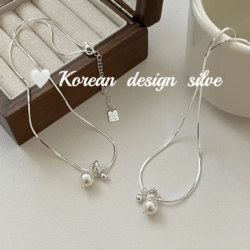 Korean Jewelry S925 Sterling Silver Natural Pearl Winding Knotted Bead Necklace Ins Style Premium Sense