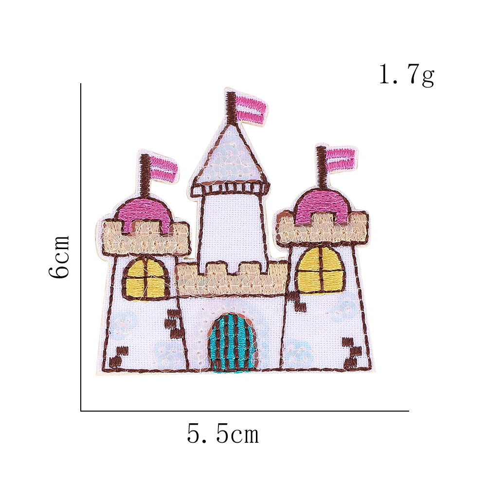 Märchenprinzessinnen-Schloss, bestickter Aufnäher, Cartoon-Applikation für Kinder, Mädchenkleidung, Jeans, Mütze, Jacke, DIY-Kleidung, Reparatur, Dekoration – Detail 2