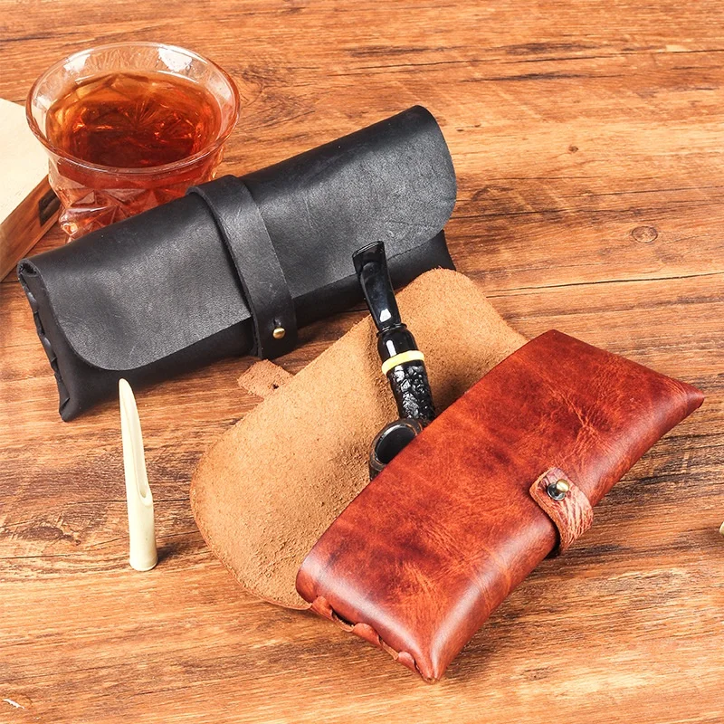 

Vintage Cow Leather Pipe Bag Handheld Tobacco Pipe Storage Pouch Men Portable Smoking Accessories Travel Carry Organizer